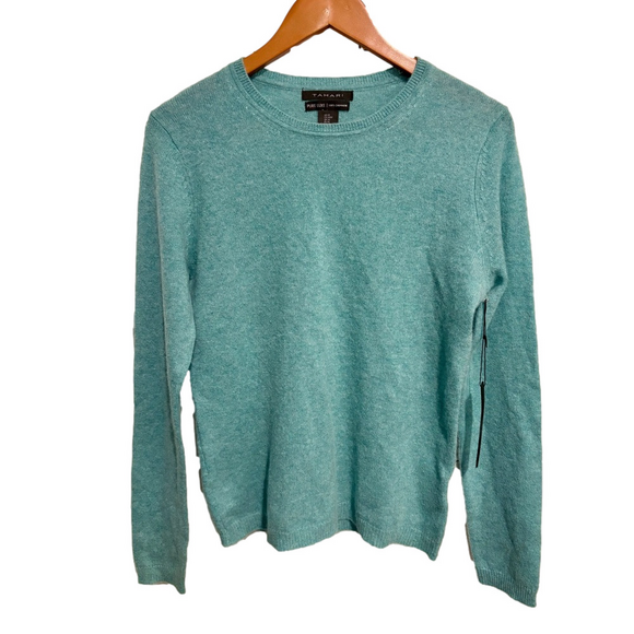New Tahari 100% Cashmere Sweater Heather Teal M - Picture 1 of 4